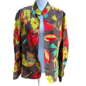 Coldwater Creek Colorful Silk Open Front Jacket / Kimono